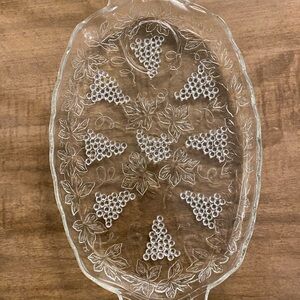 Clear Glass Serving Platter with Grape Design